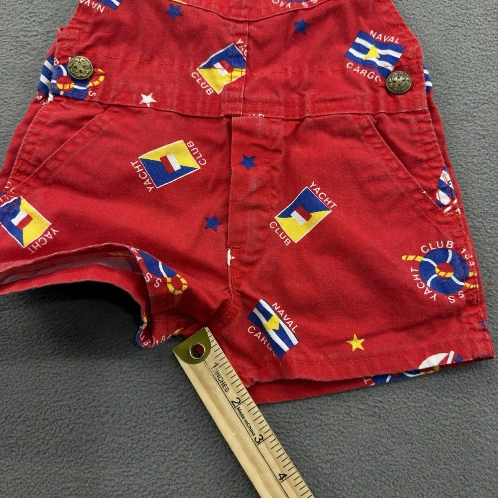 Vtg OshKosh Vestbak Shorts Overalls Shortalls SZ 2T Red Nautical Navy Yacht Club